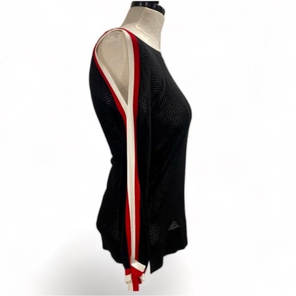 INC Track red striped black sweater